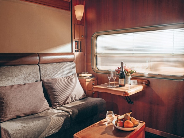 wine and food onboard The Great Southern