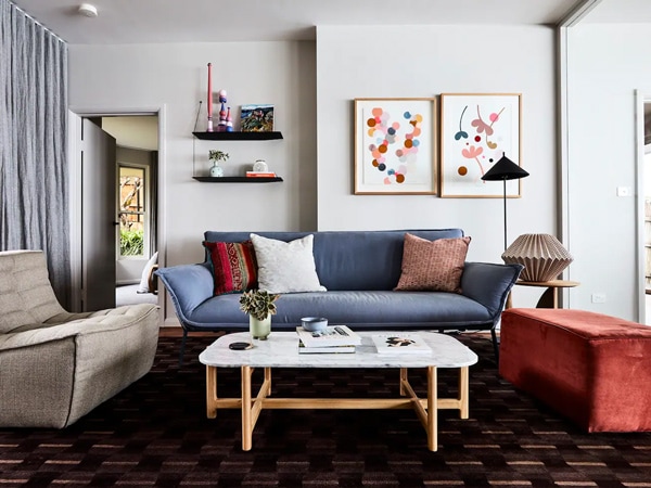 the contemporary living room interior at Cloud Parade, Leura
