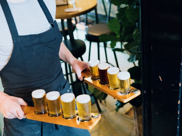 A tasting paddle of beer at The Endeavour Tap Room