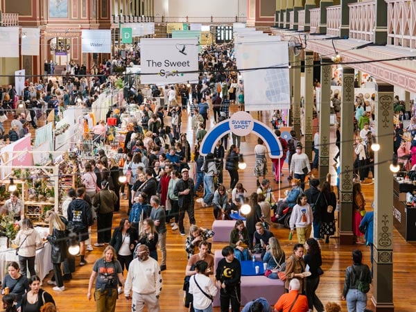 Crowds gather inside Finders Keepers Market in Melbourne