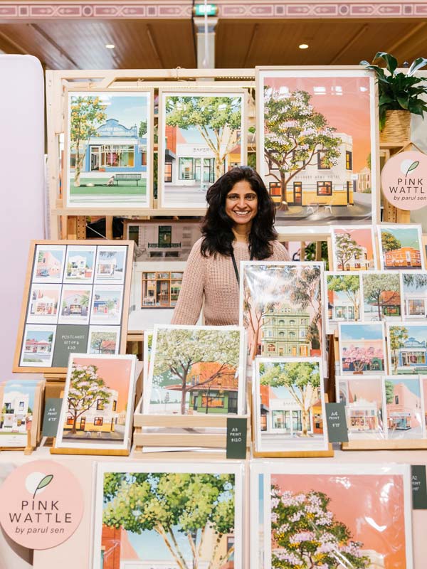 Artist at her stall at the Finders Keepers Market in Melbounr