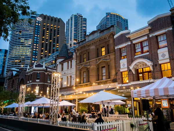 al fresco dining setup outside The Fortune of War, The Rocks, Sydney