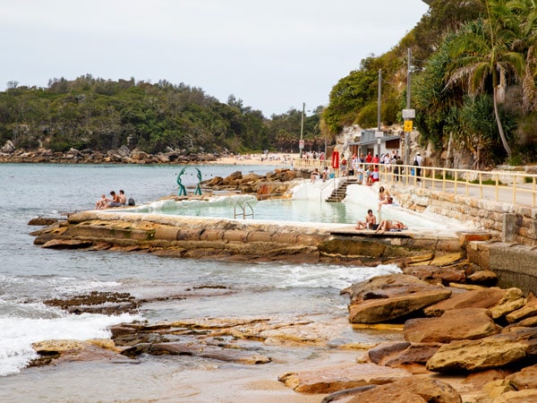 people enjoying the day in the Fairy Bower Ocean Pool,Manly