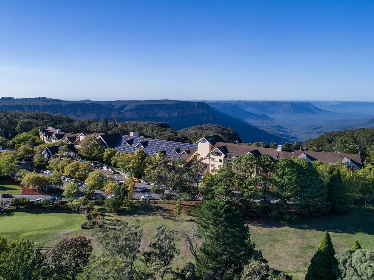 The Fairmont Resort Blue Mountains sits atop a ridge with views overlooking Jamison Valley