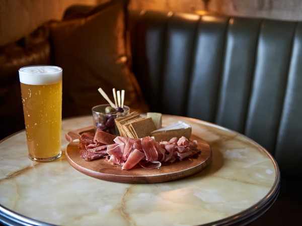 cured meats and Australian cheese board with marinated olives at the Public House in Hotel Palisade, Millers Point