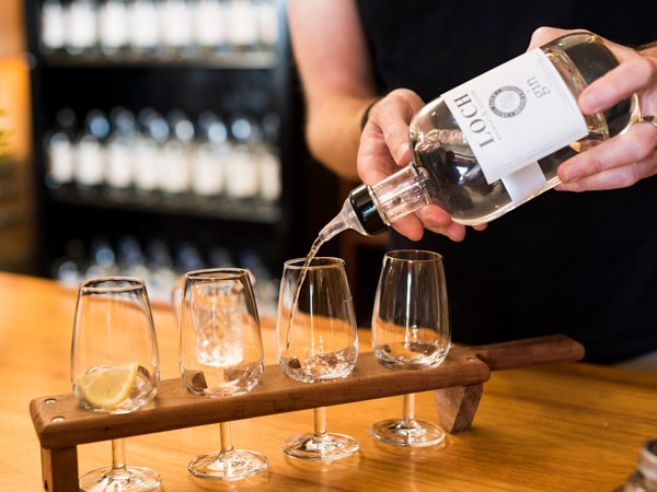 Gin tasting paddle at Loch Brewery & Distillery