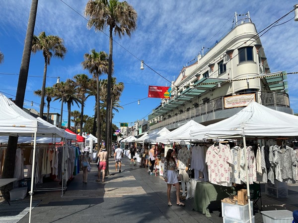 stalls line up along Manly weekend market