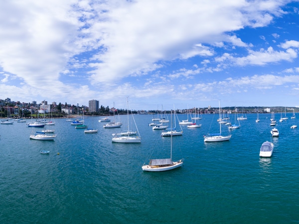 boats docked across Sydney Harbour