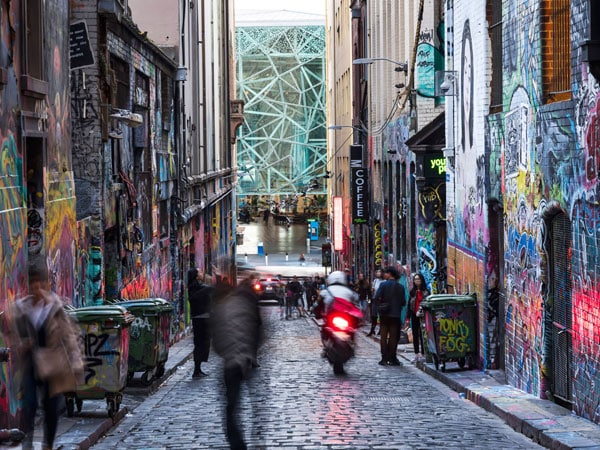 walking along Melbourne’s vibrant laneways filled with graffiti art on the walls