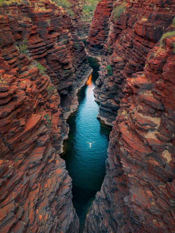 an aerial view of an ancient gorge at Karijini National Park