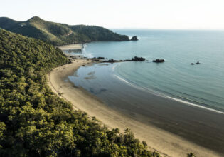 an drone shot of a secluded beach in Cape Hillsborough