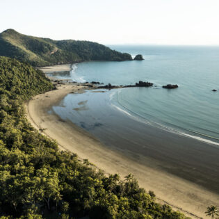 an drone shot of a secluded beach in Cape Hillsborough