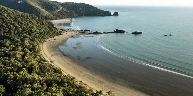 an drone shot of a secluded beach in Cape Hillsborough