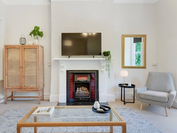 the living room at The Heart of Orange Airbnb