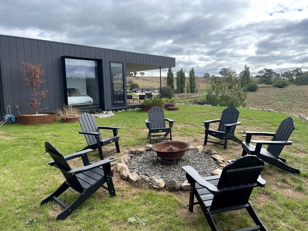 outdoor seating at The Horned Cow Airbnb in Orange