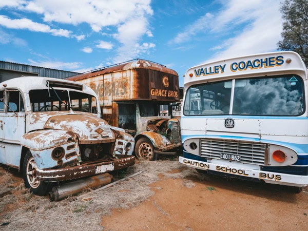 abandoned vehicles at the National Road Transport Museum, Alice Springs