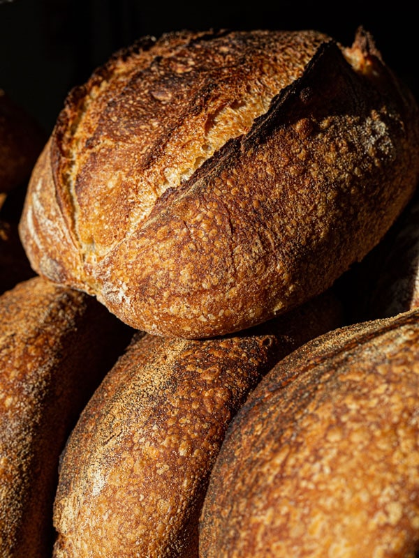 a close-up of bread at Peach & Wolf Bakery.