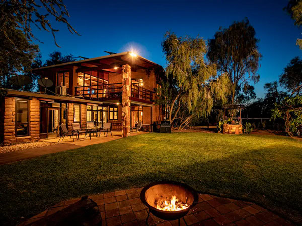 a bonfire outside Sturt Desert Pea House, Alice Springs