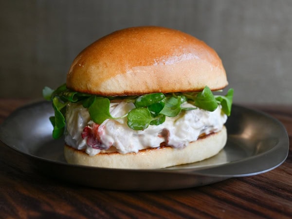 a close-up shot of a burger at Supernormal, Brisbane