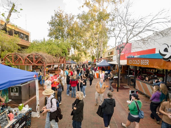 Shoppers at Todd Mall Markets in Alice Springs