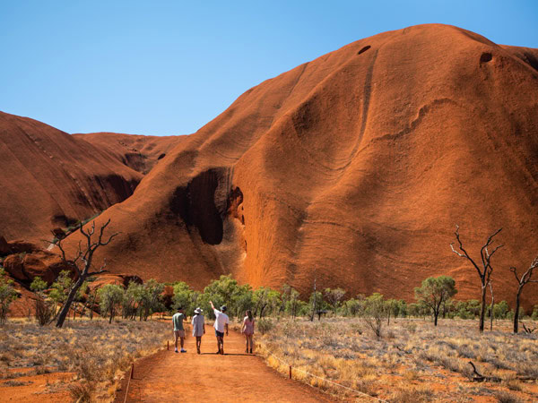 Group walks around the base of Uluru