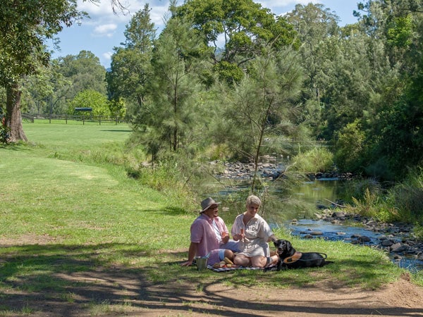 a couple having a picnic at O'Reilly's Canungra Valley Vineyards