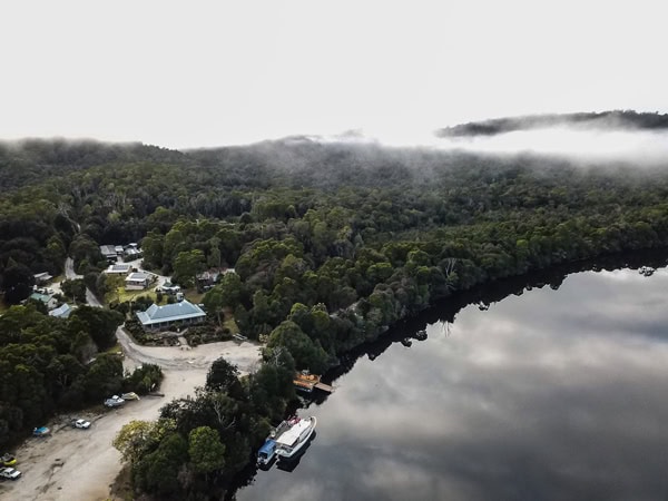 an aerial view of the remote rainforest surrounding Corinna, Tas