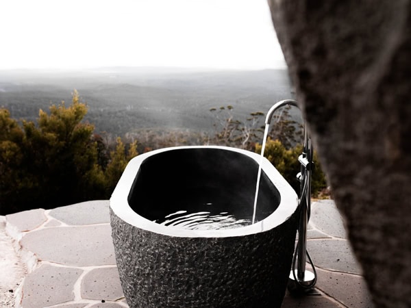 an outdoor bathtub at The Keep, Tasmania