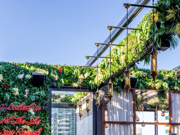 lush atmosphere at Dirty Sultan rooftop bar, Brisbane