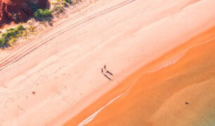 an aerial view of the Roebuck Bay coastline in Broome