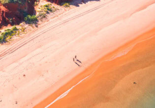 an aerial view of the Roebuck Bay coastline in Broome