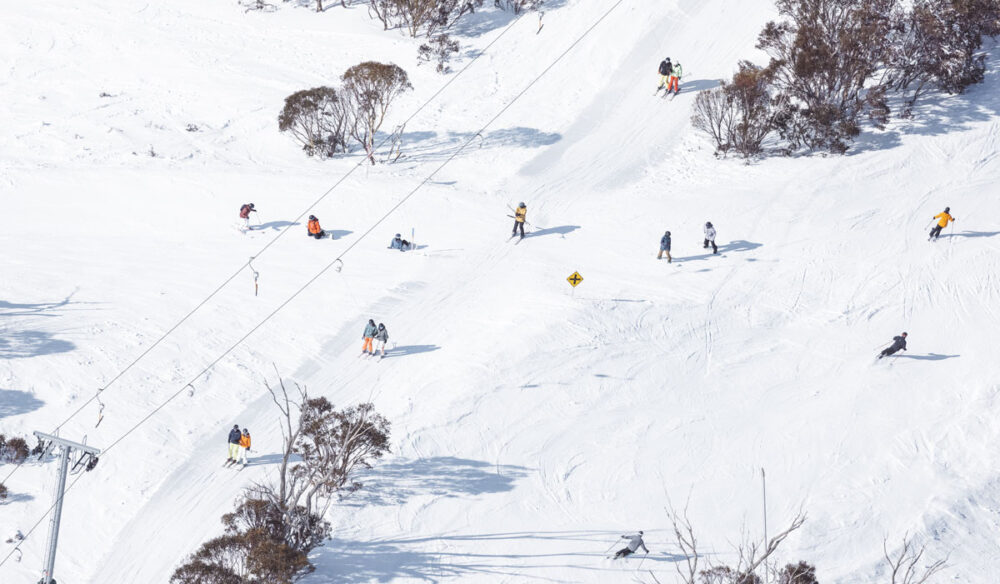 Aerial view of skiers at Thredbo