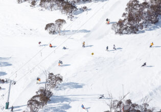 Aerial view of skiers at Thredbo