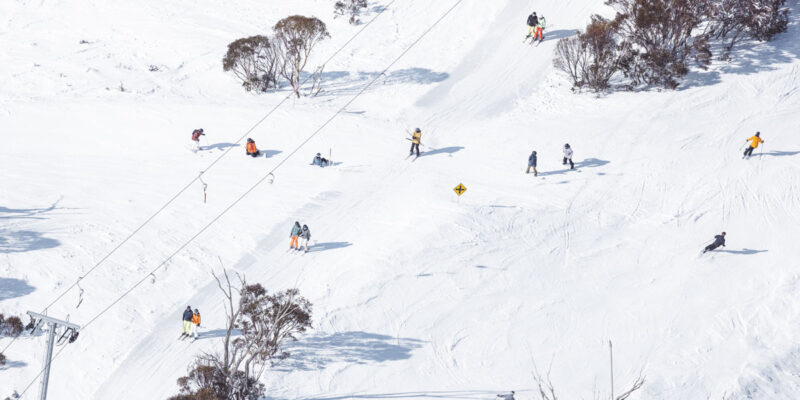Aerial view of skiers at Thredbo