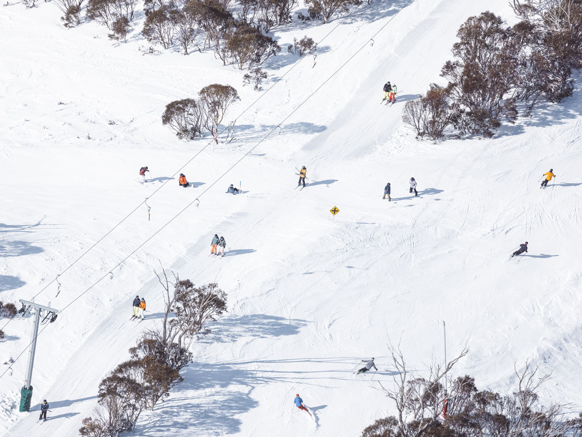 Aerial view of skiers at Thredbo