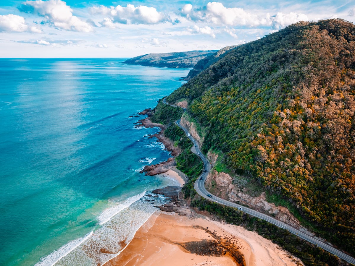 an aerial view of the Great Ocean Road