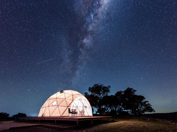 Hideaway Domes in Mudgee under the starry night sky