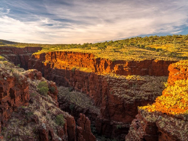 the russet-red rocks in Oxer Lookout, Karijini, WA