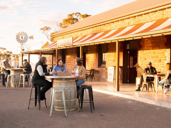 an al fresco seating and dining at Prairie Hotel, Flinders Ranges