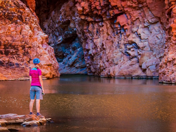 a mountain biker stopping by Redbank Gorge