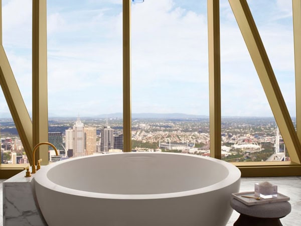 the bathtub overlooking the city at the Ritz-Carlton Suite
