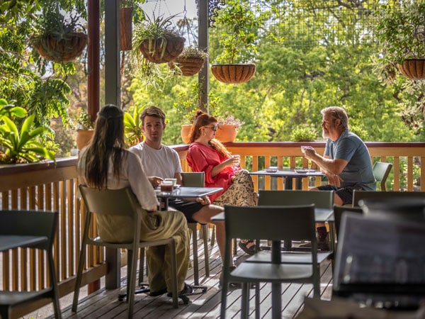 people dining at the garden-like setting of Toast Café, Pambula