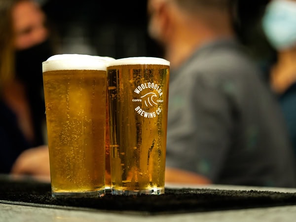 two glasses of beer at Woolgoolga Brewing Co.