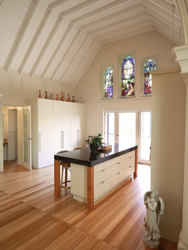 the barrel-shaped interior of A Tassie Church, Tas
