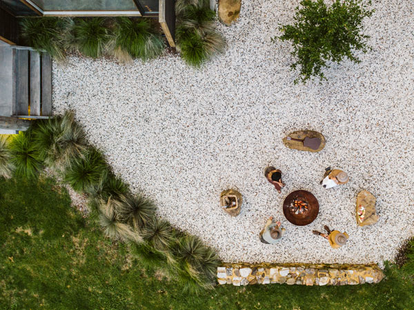 a top view of people gathering outside Barranca in Kangaroo Valley