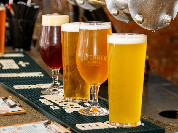 an array of drinks on the table at Catchment Brewing Co., Brisbane