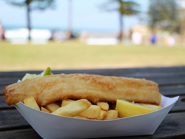 fish and chips on the beach in australia