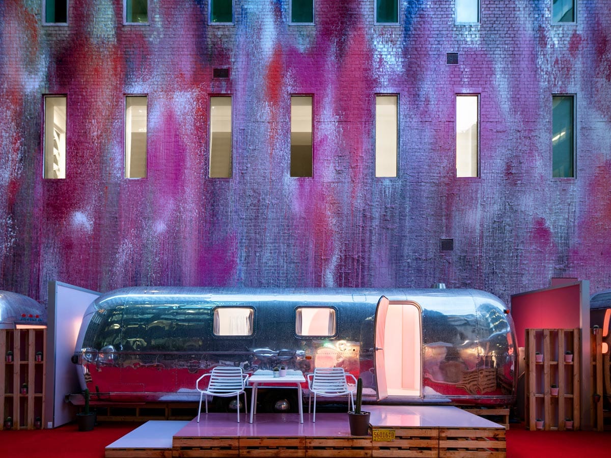 the pink exterior of Hotel No, Vic
