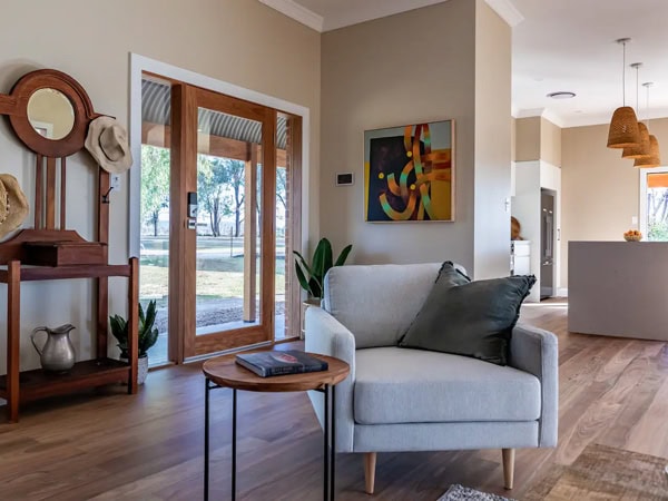 the living room interior at Highgrove Cottage, Mudgee