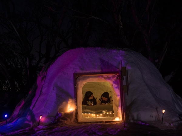 an igloo at night